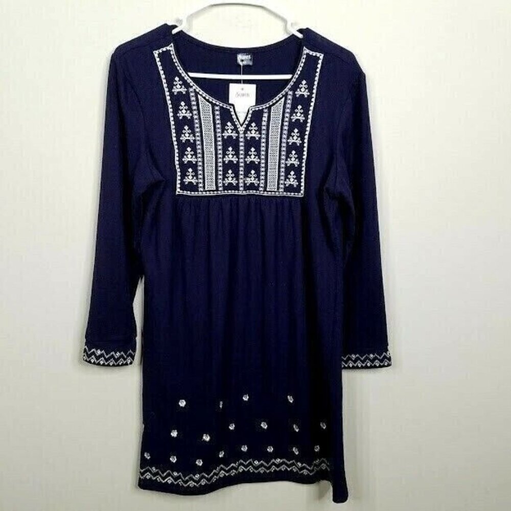 Highness Womens Tunic Dress Size S / M Baby Doll Embroidered Bodice Long Sleeve‎